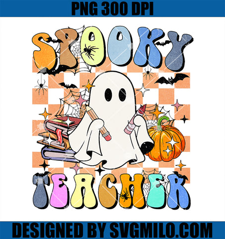 Groovy Spooky Teacher PNG, Spooky Season Ghost Pumpkin PNG, Halloween PNG