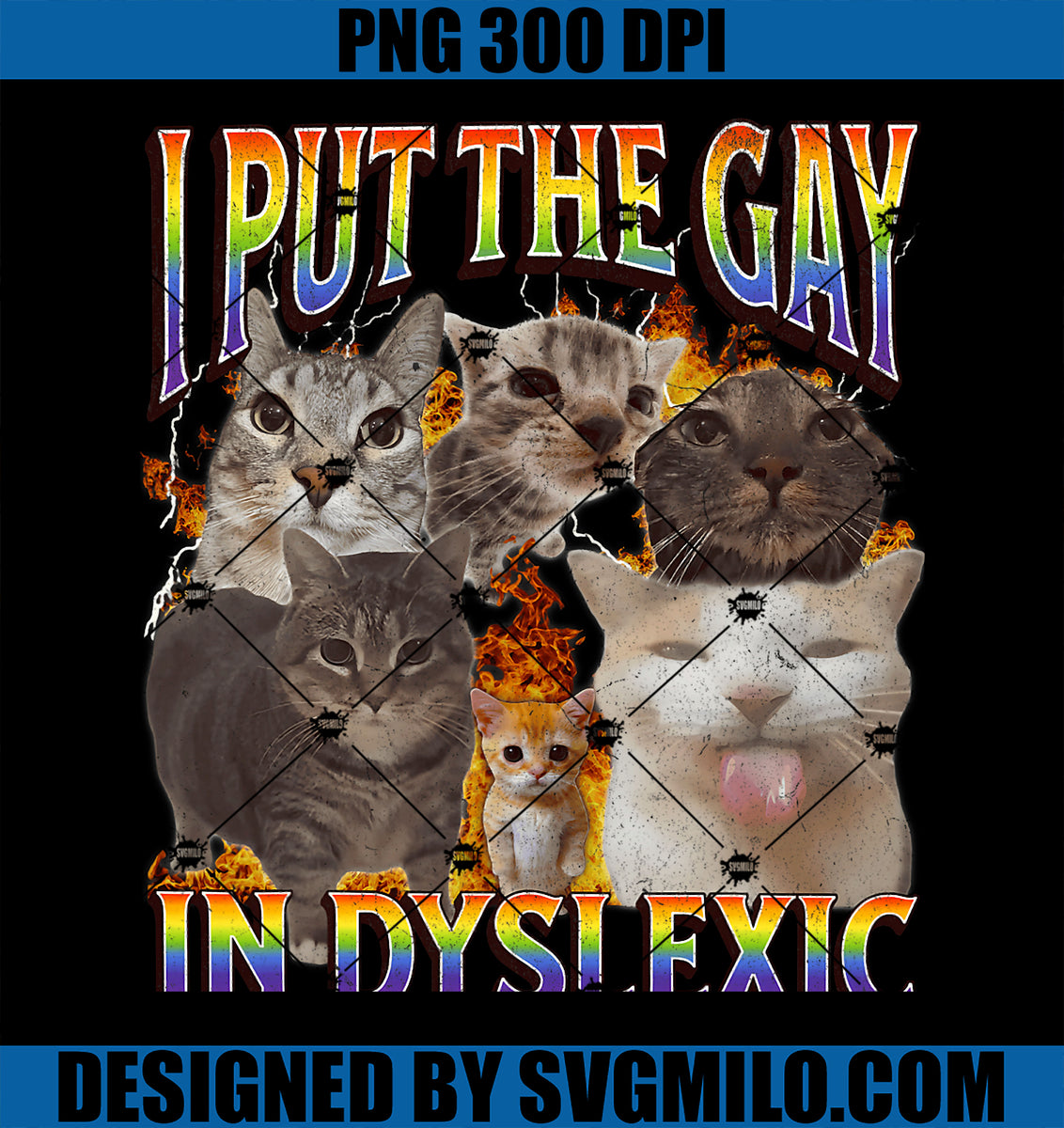 I Put The Gay In Dyslexic PNG, Funny Cat Meme Bootleg Funny Retro PNG