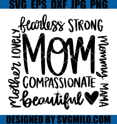 Mom Phrase Collage SVG, Hand Lettered Mom SVG