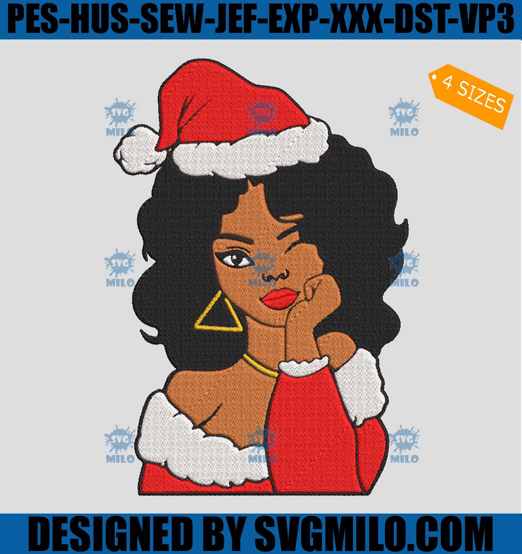 Black Girl Christmas Embroidery Design, Black Woman Santa Clause Embroidery  Design