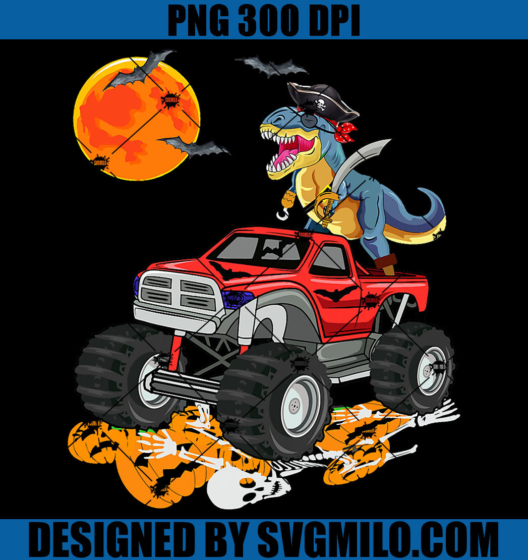 Dinosaur Monster Truck Halloween T Rex PNG, Halloween Pirates