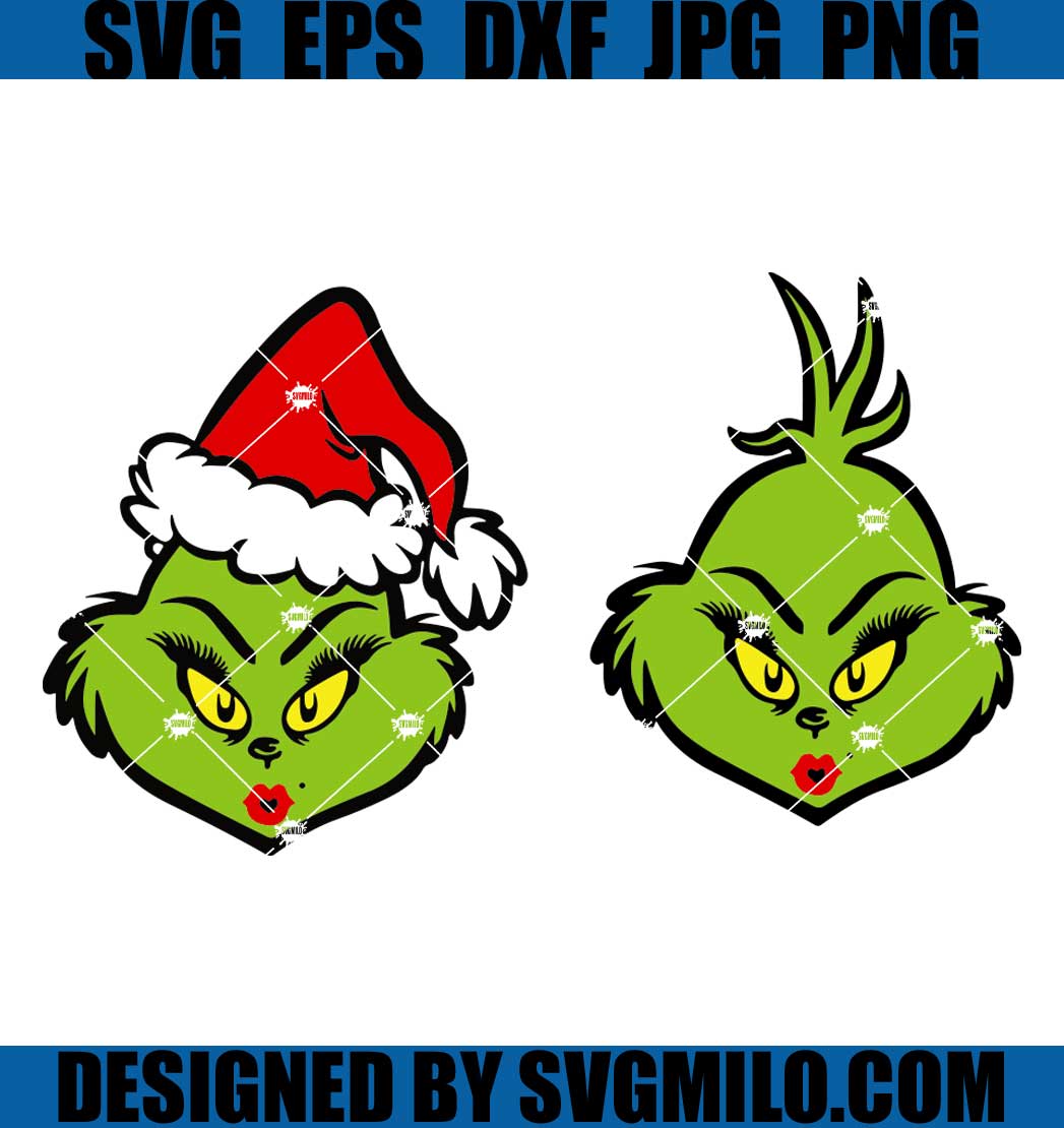 Grinch Girl Bundle Svg, Grinch With Santa Hat Svg, Xmas Svg