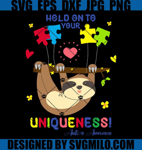 Hold-On-To-Your-Uniqueness-Autism-SVG_-Cute-Sloth-Puzzle-SVG_-Neurodiversity-SVG