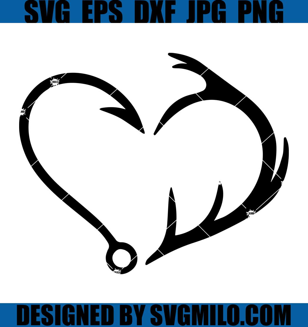 antler fish hook heart Hunting Svg, Fishing Svg, Antler Svg, Heart Svg