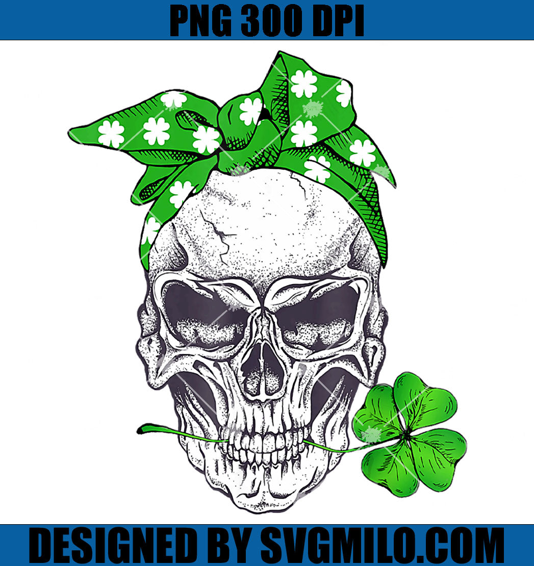 Lucky Skull Messy Bun PNG, Happy St Patricks Day Skull PNG