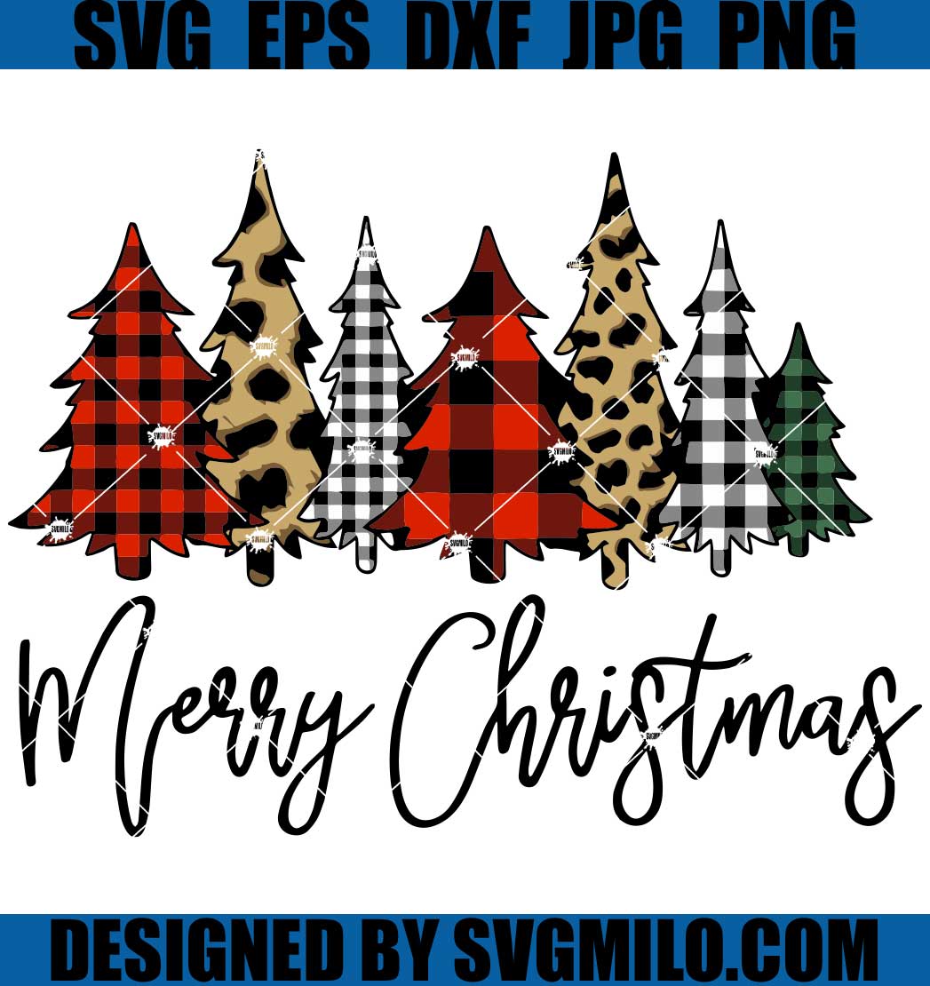 Merry Christmas Buffalo Plaid Trees SVG, Leopard Print Trees SVG