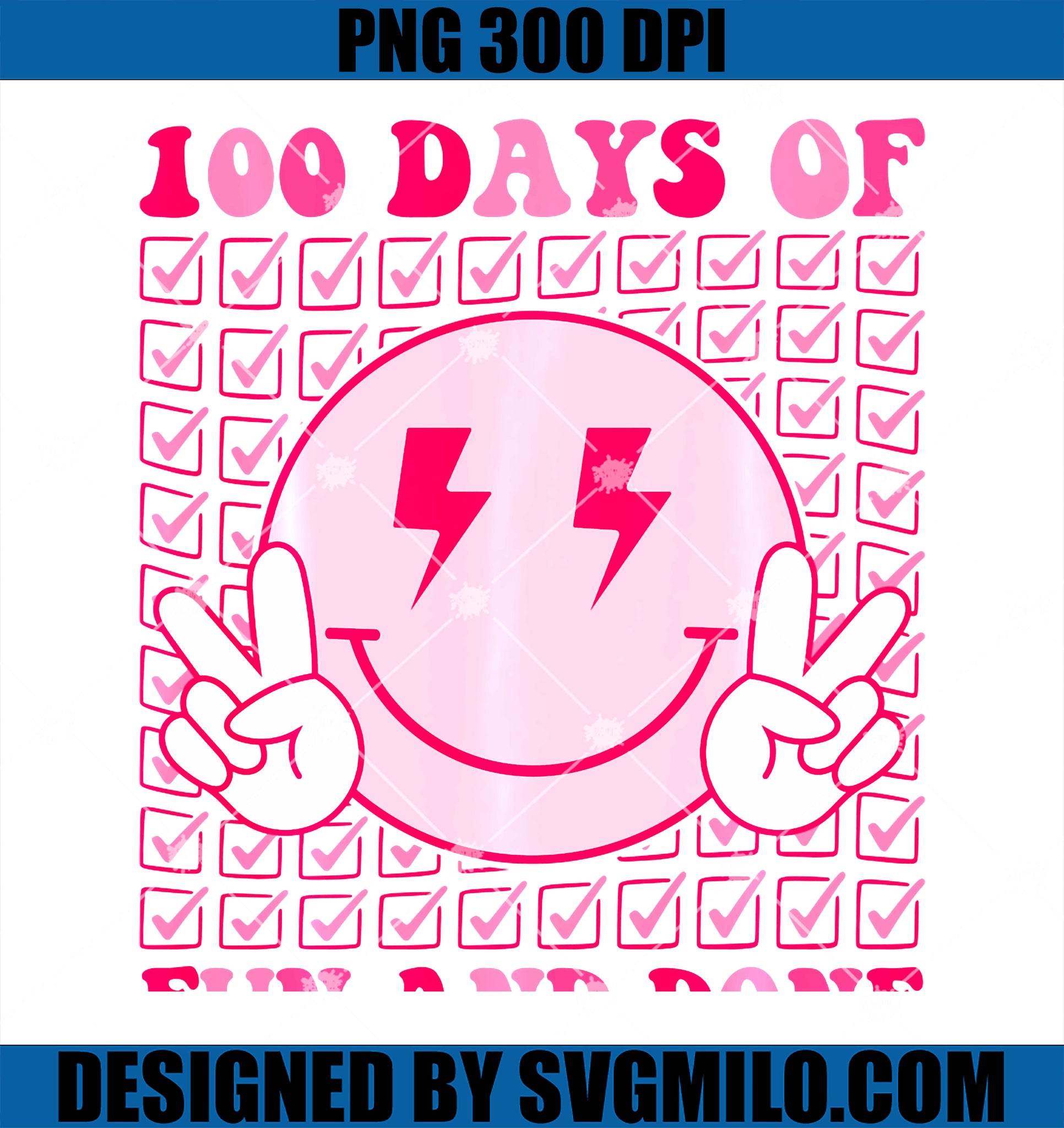 100 Days Of Fun And Done PNG, Groovy 100 Days Of School Girls PNG