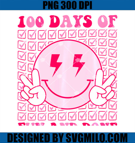 100 Days Of Fun And Done PNG, Groovy 100 Days Of School Girls PNG