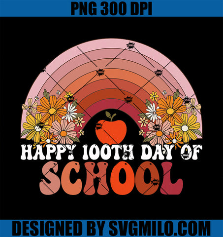 100th Day Of School 100 Days School PNG, Teacher Rainbow Groovy PNG