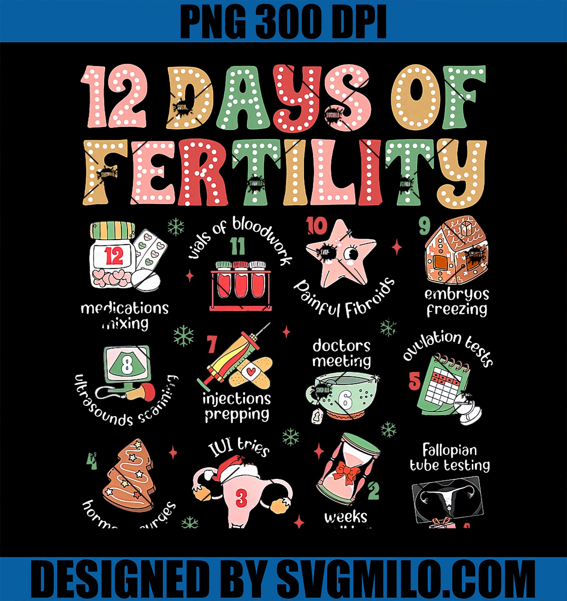 12 Days Of Fertility IVF Nurse PNG, Christmas OB GYN Transfer Day PNG