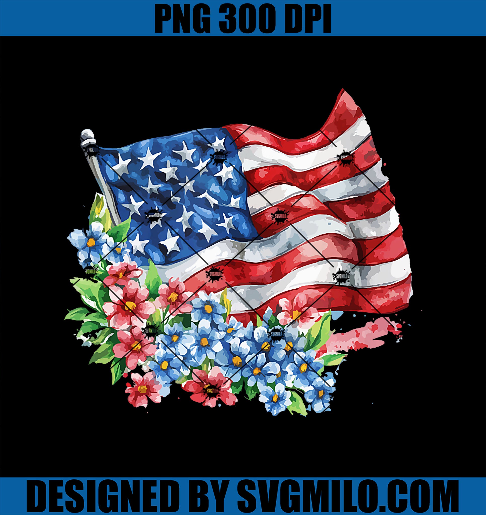 4th Of July Floral American Flag PNG, Wildflowers Patriotic PNG