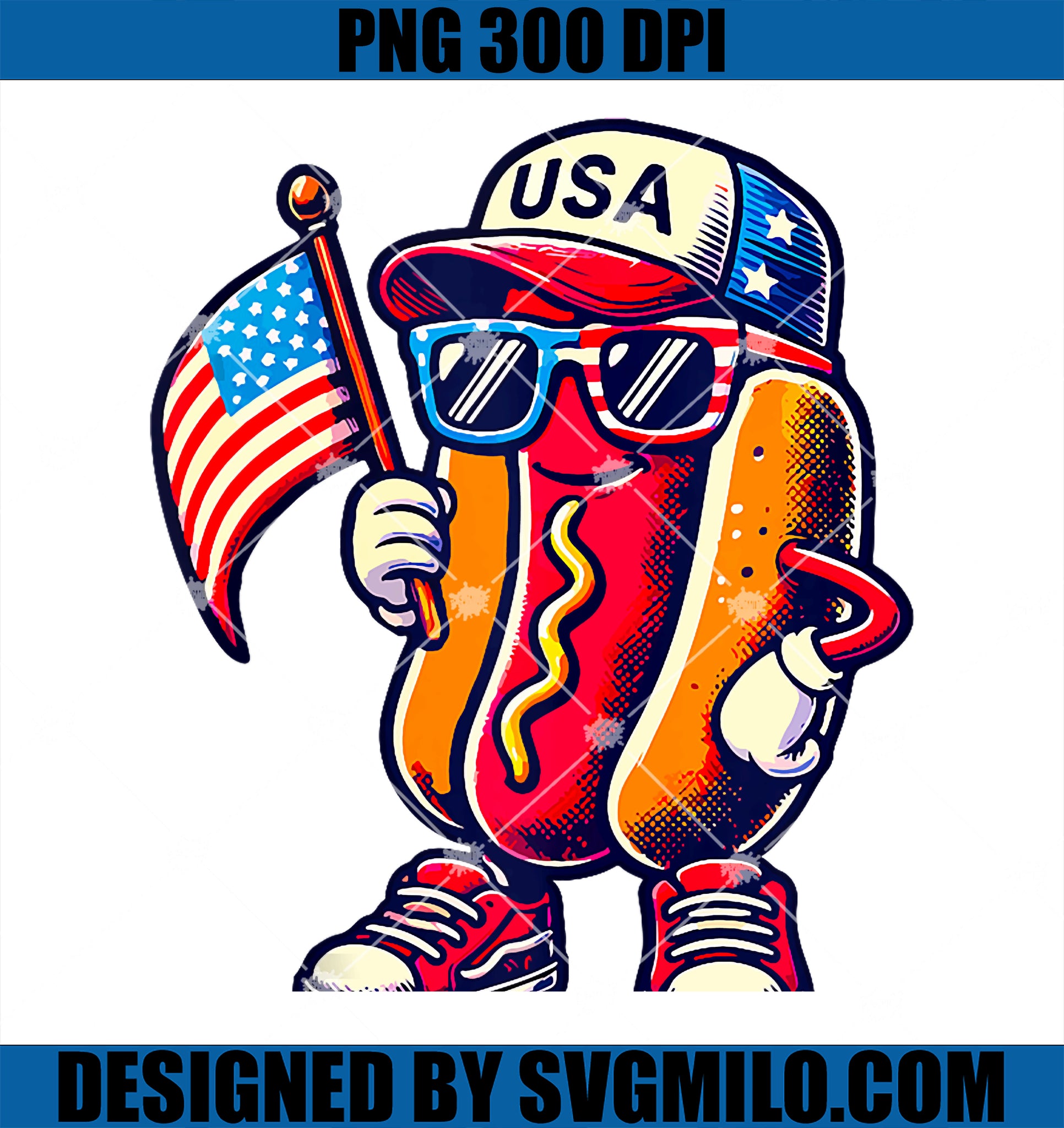 4th of July Hotdog PNG, Funny Fourth of July Patriotic USA Flag PNG