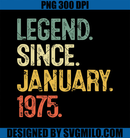 50 Year Old Gifts PNG, Legend January 1975 50th Birthday PNG