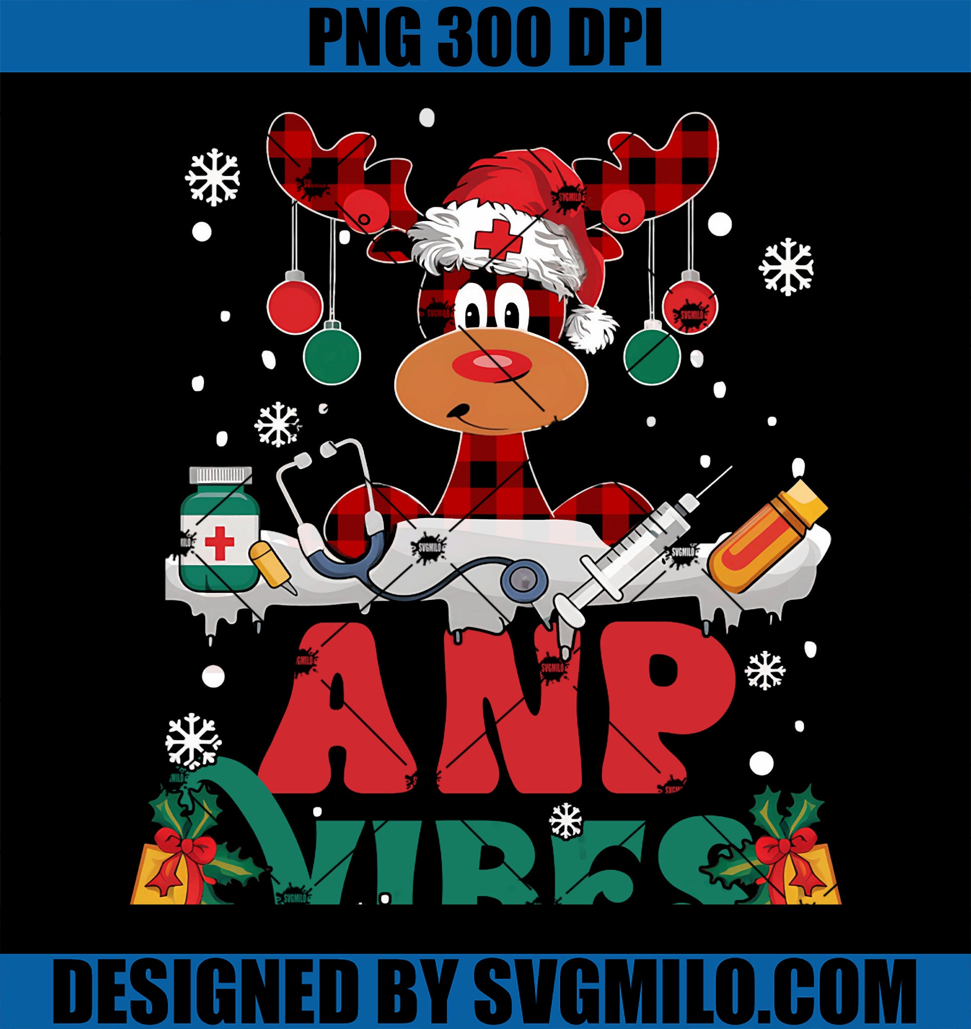 ANP Vibes Nurse Reindeer Santa Stethoscope Funny Christmas PNG