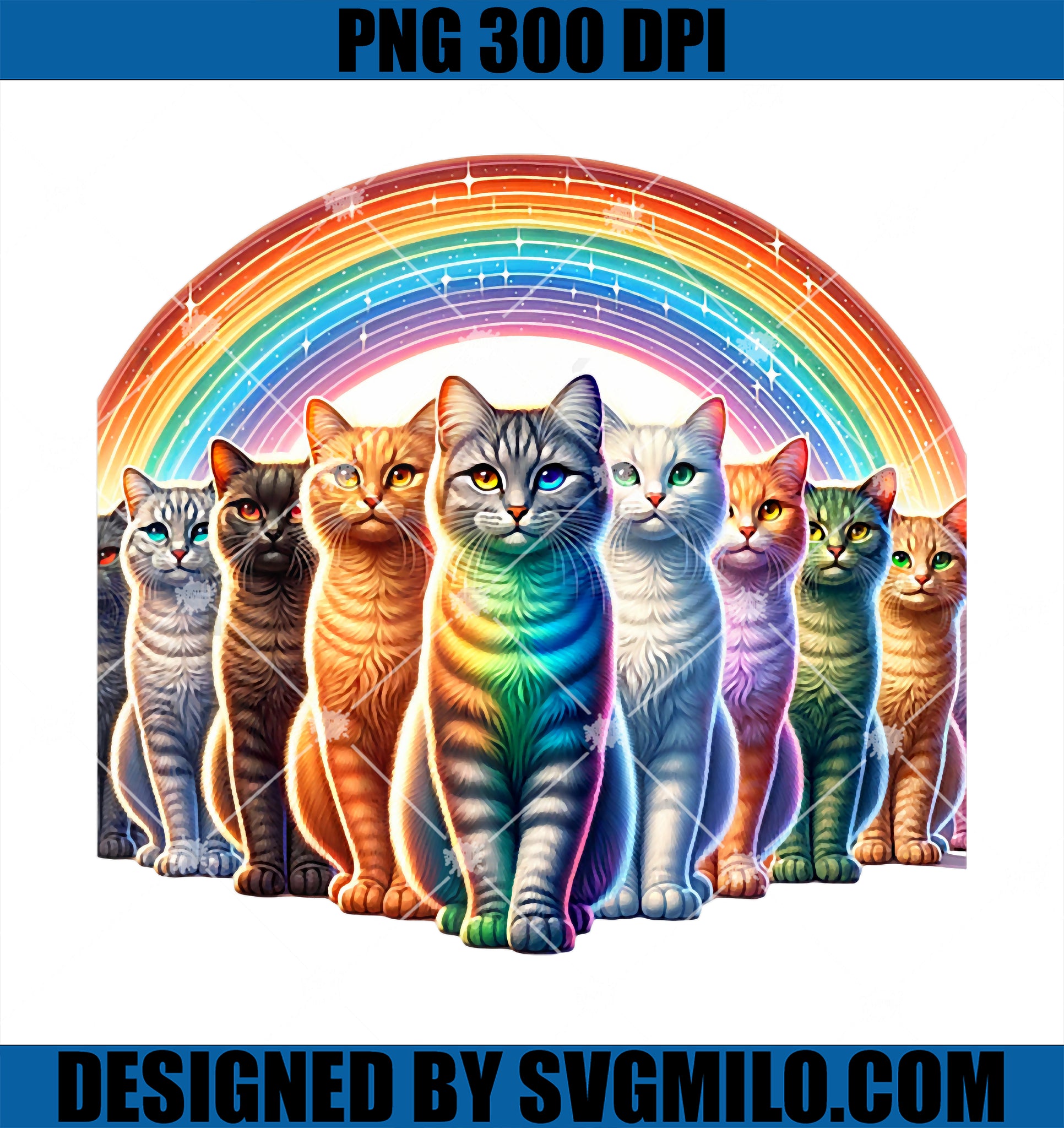 A Rainbow of Cats PNG, Cat LGBT PNG