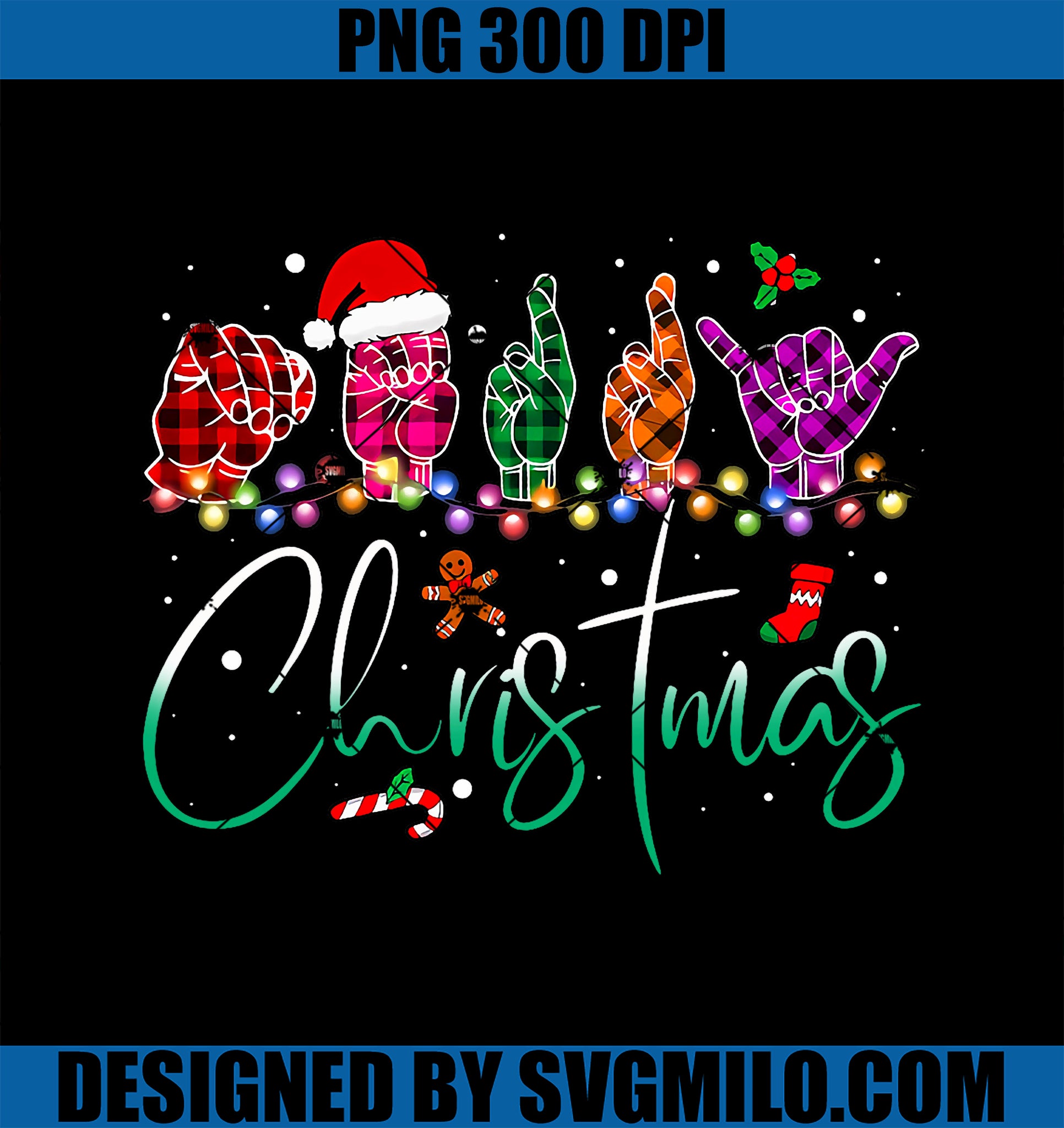 ASL Christmas Buffalo Plaid Teacher American Sign Language PNG