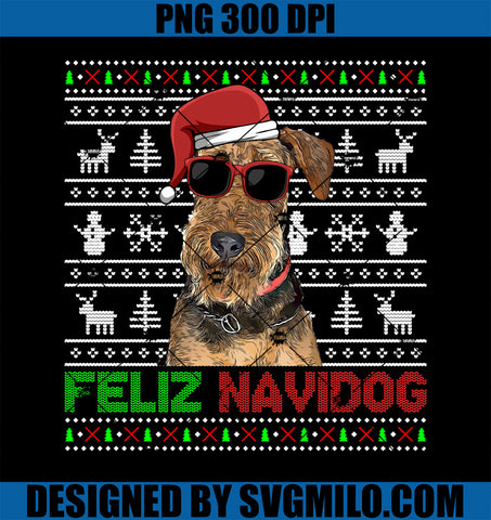 Airedale Terrier Dog Feliz Navidog Funny Christmas PNG