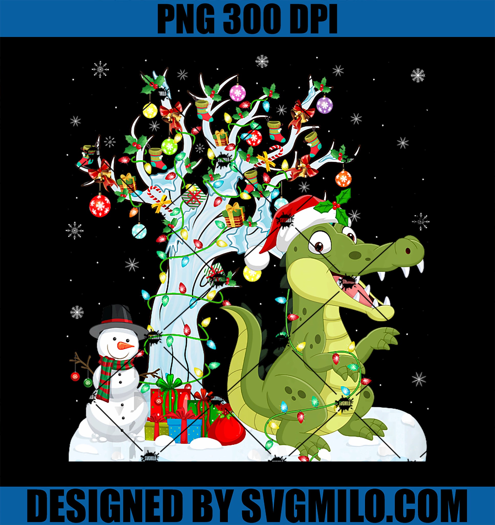 Alligator Xmas Lighting Tree Santa Hat Alligator Christmas PNG