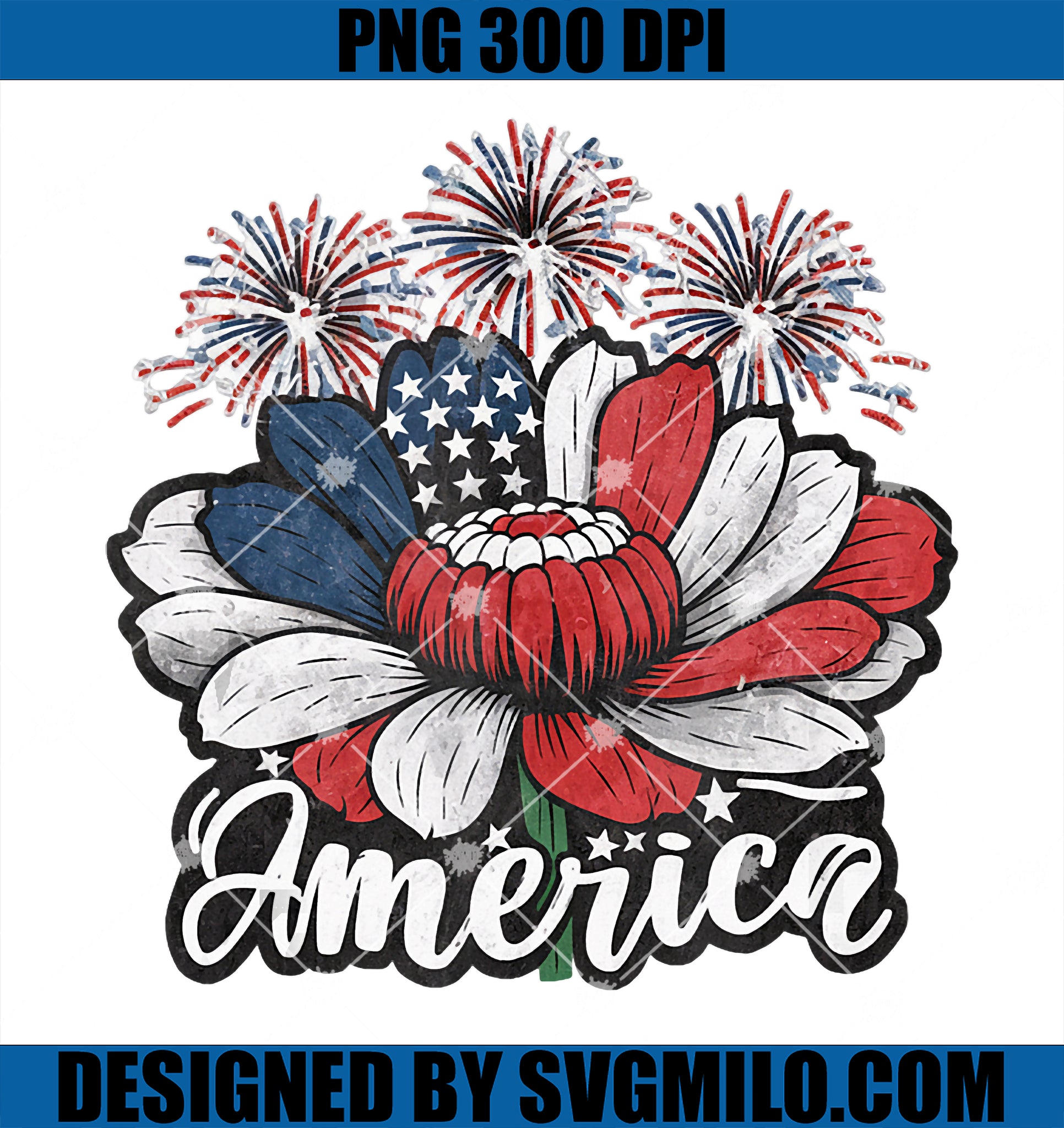 America Daisy Flower 4th Of July Independence Day Patriotic PNG