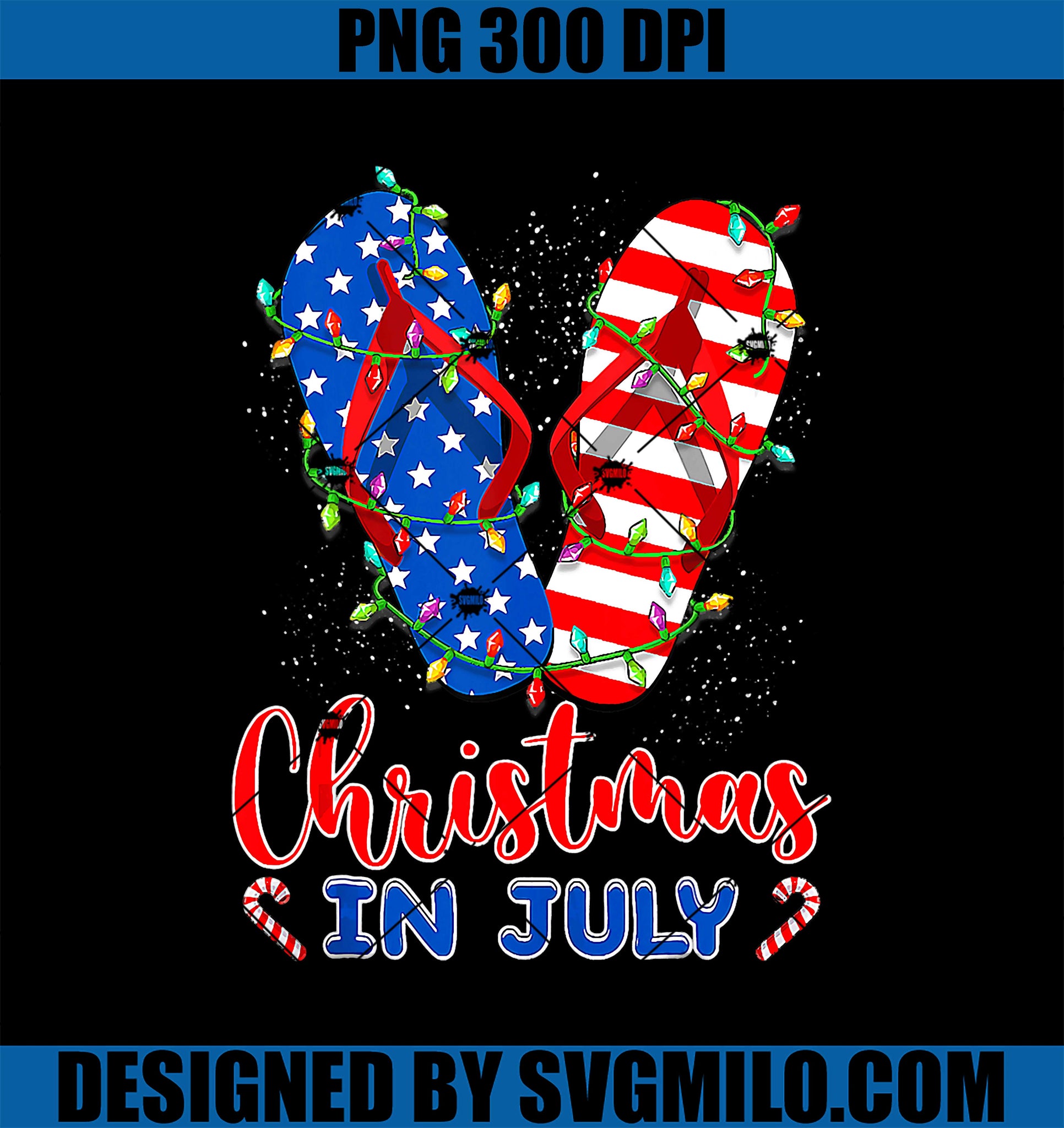 American Flag Flip Flops Xmas Lights PNG, Christmas In july PNG