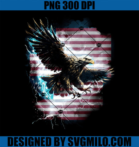 American Bald Eagle Lightning USA Flag Patriotic Freedom PNG