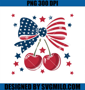 American Coquette Cherry Bow USA PNG, Flag 4th Of July Cherries PNG
