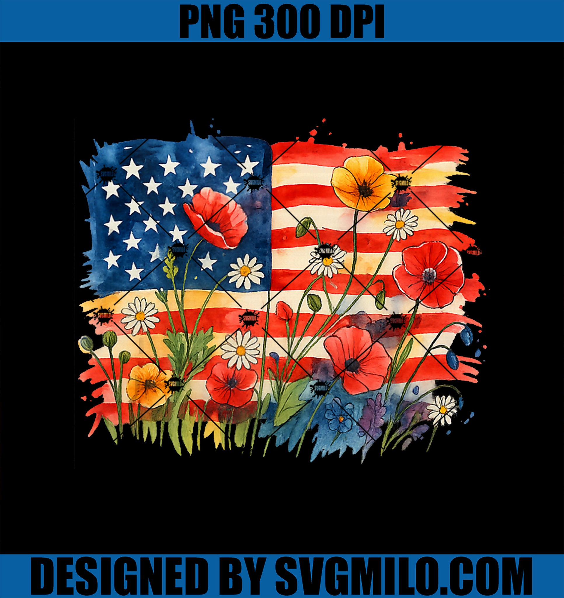 American Flag Wildflower Floral PNG, Patriotic 4th Of July PNG