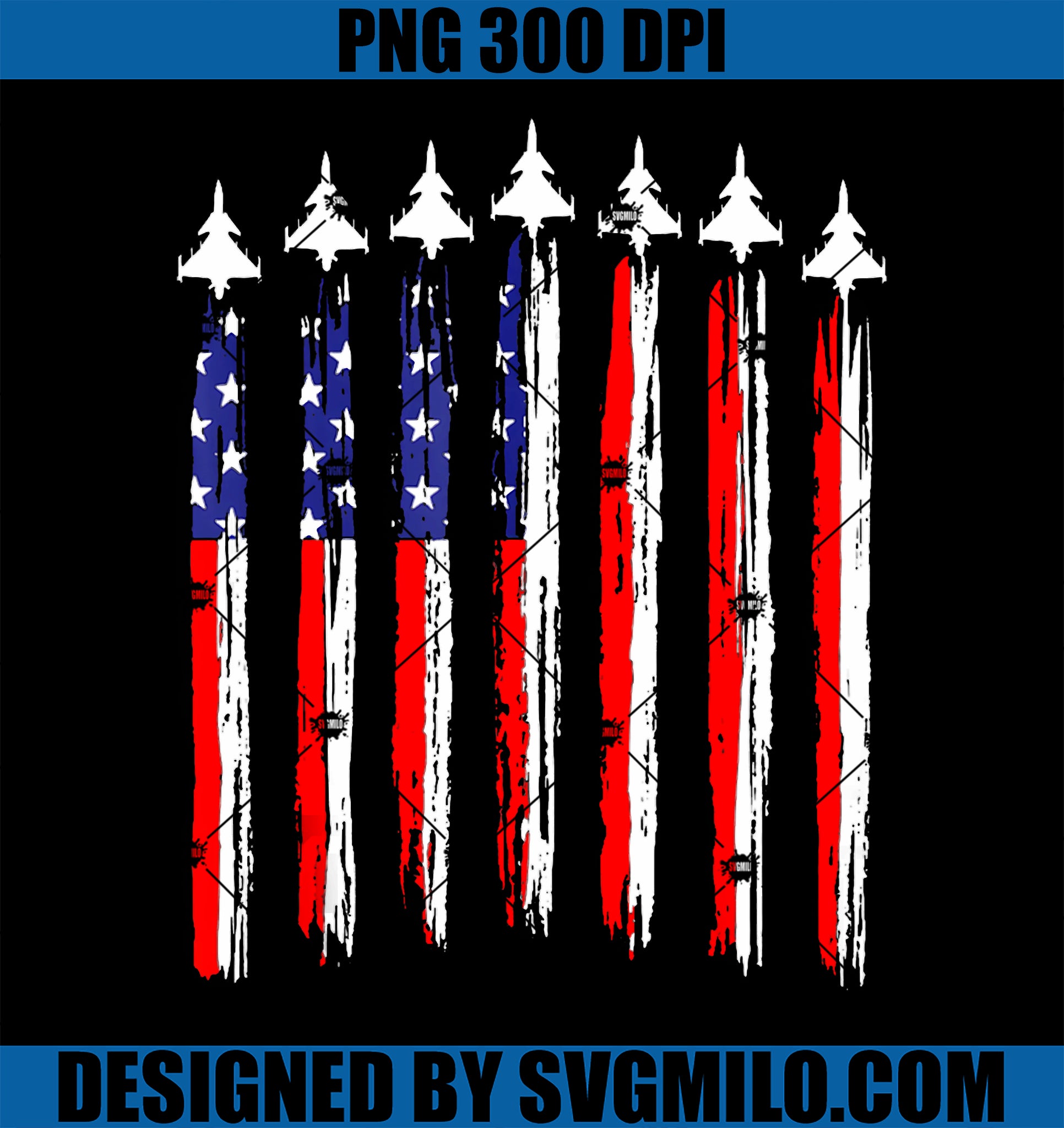 American Patriotic Fighter Jets USA Flag Waving PNG, 4th of July PNG