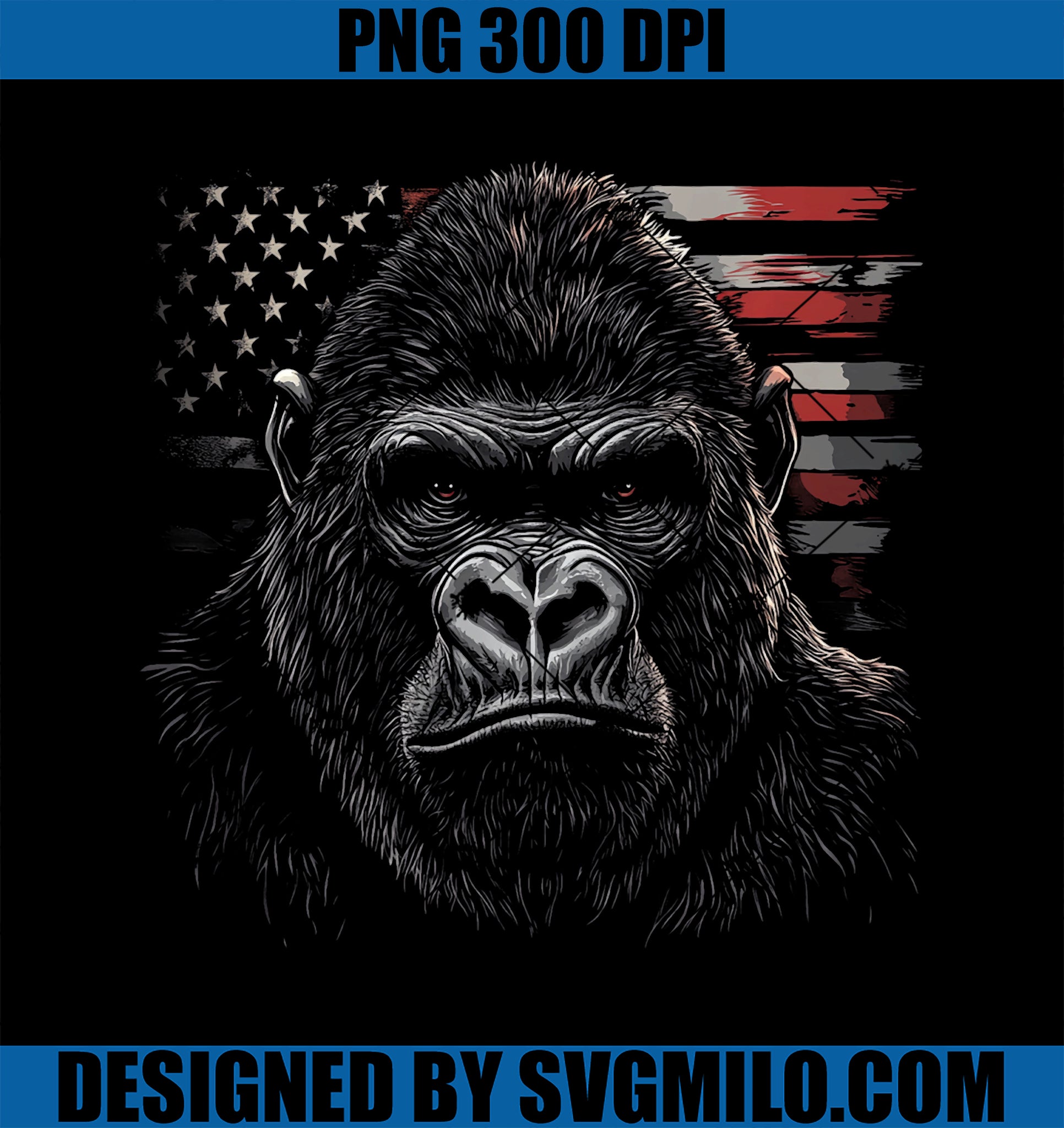 American Wild Gorilla with USA Flag PNG