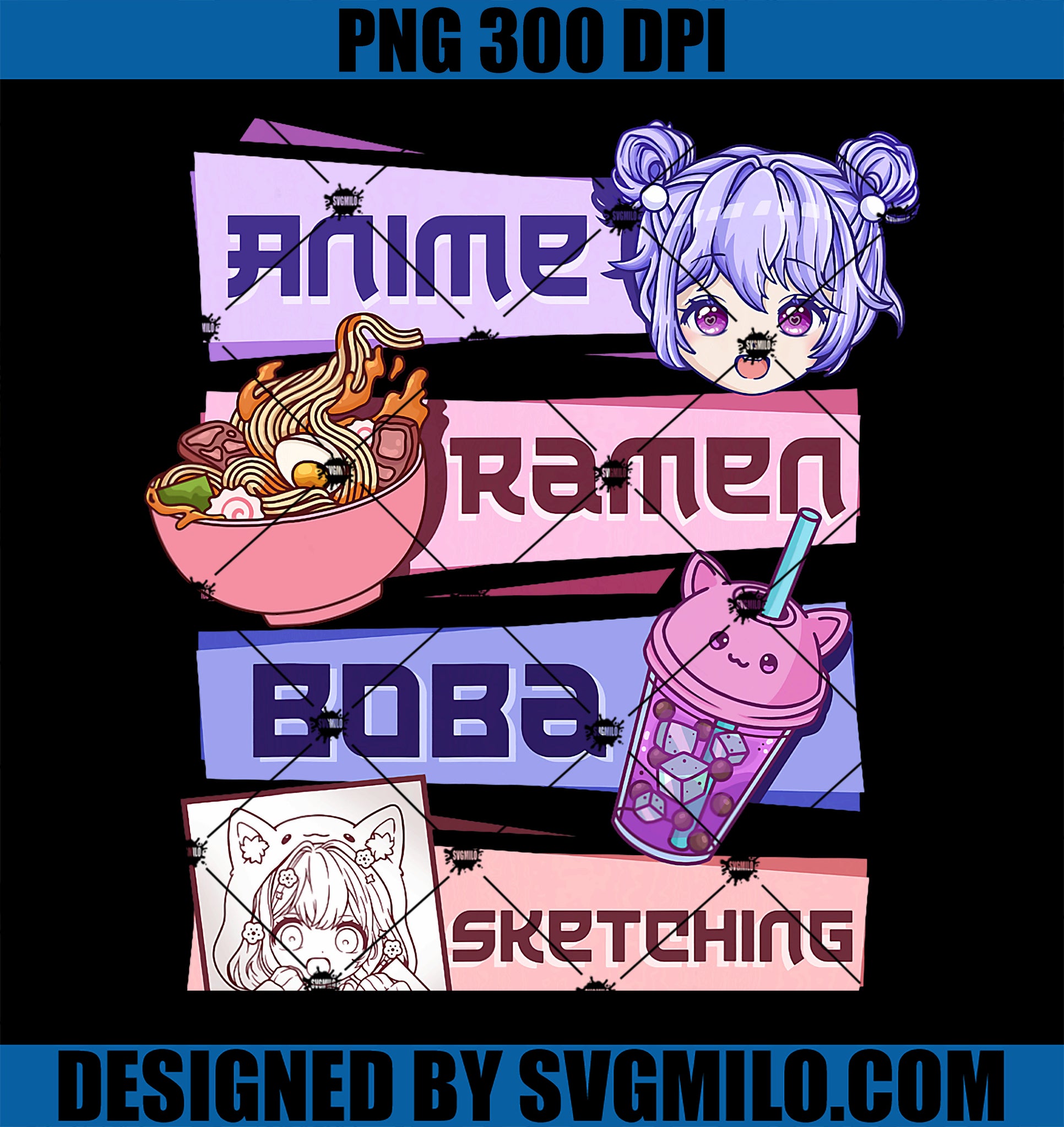 Anime Girl Ramen Boba Tea Bubble Tea Sketching PNG