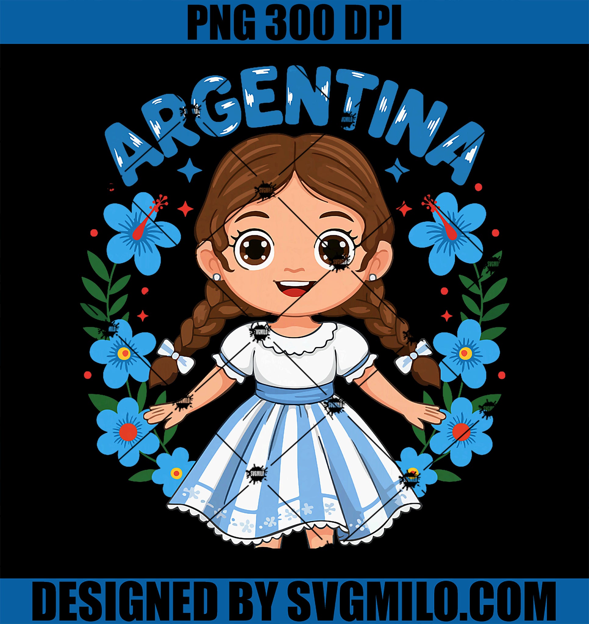 Argentina Argentinian Girl PNG, Traditional Dress Flowers PNG