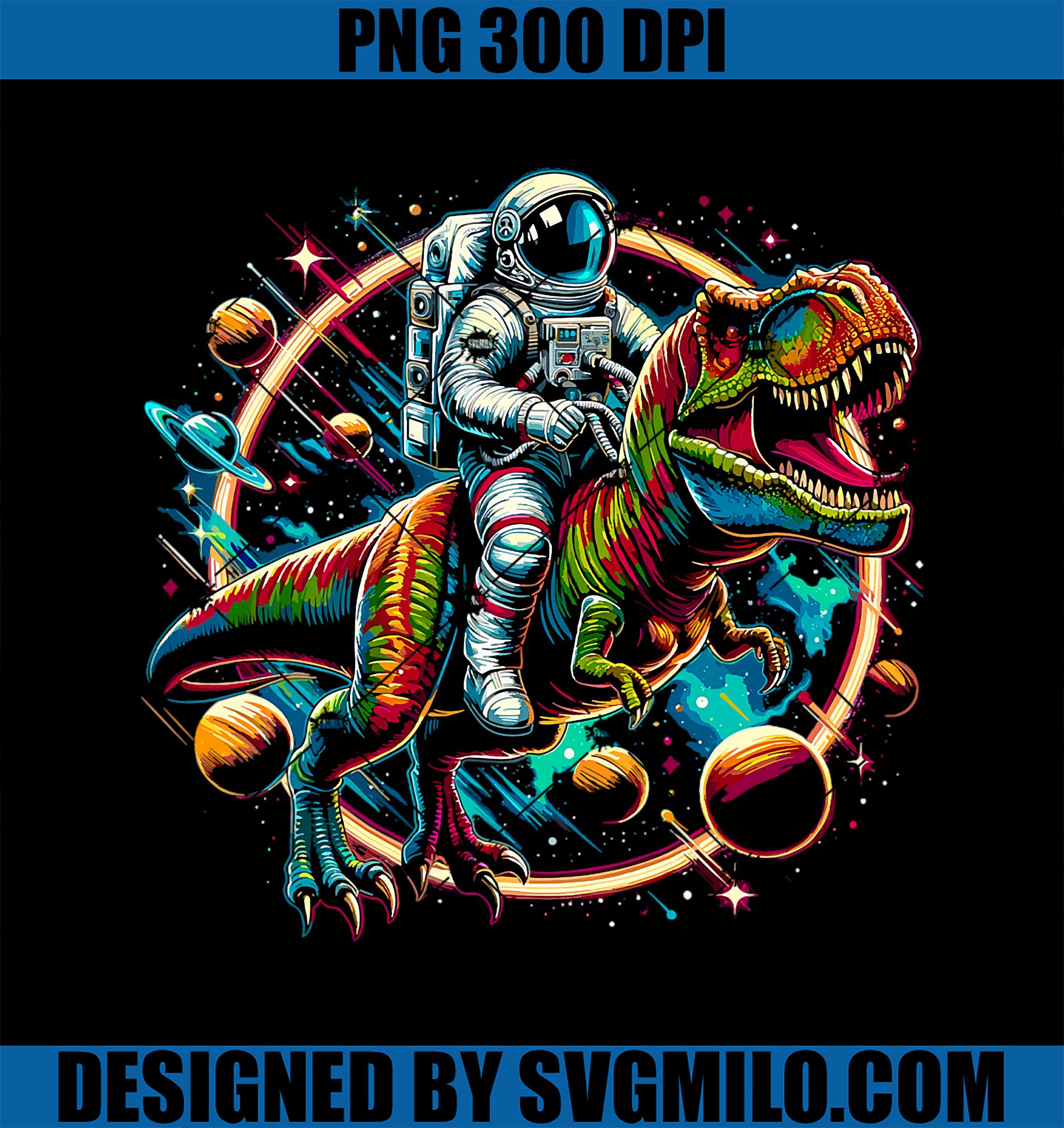 Astronaut Riding T-Rex Dinosaur PNG, Astro T-Rex Space PNG