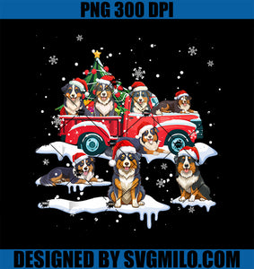 Australian Shepherd Riding Red Truck Merry Christmas PNG