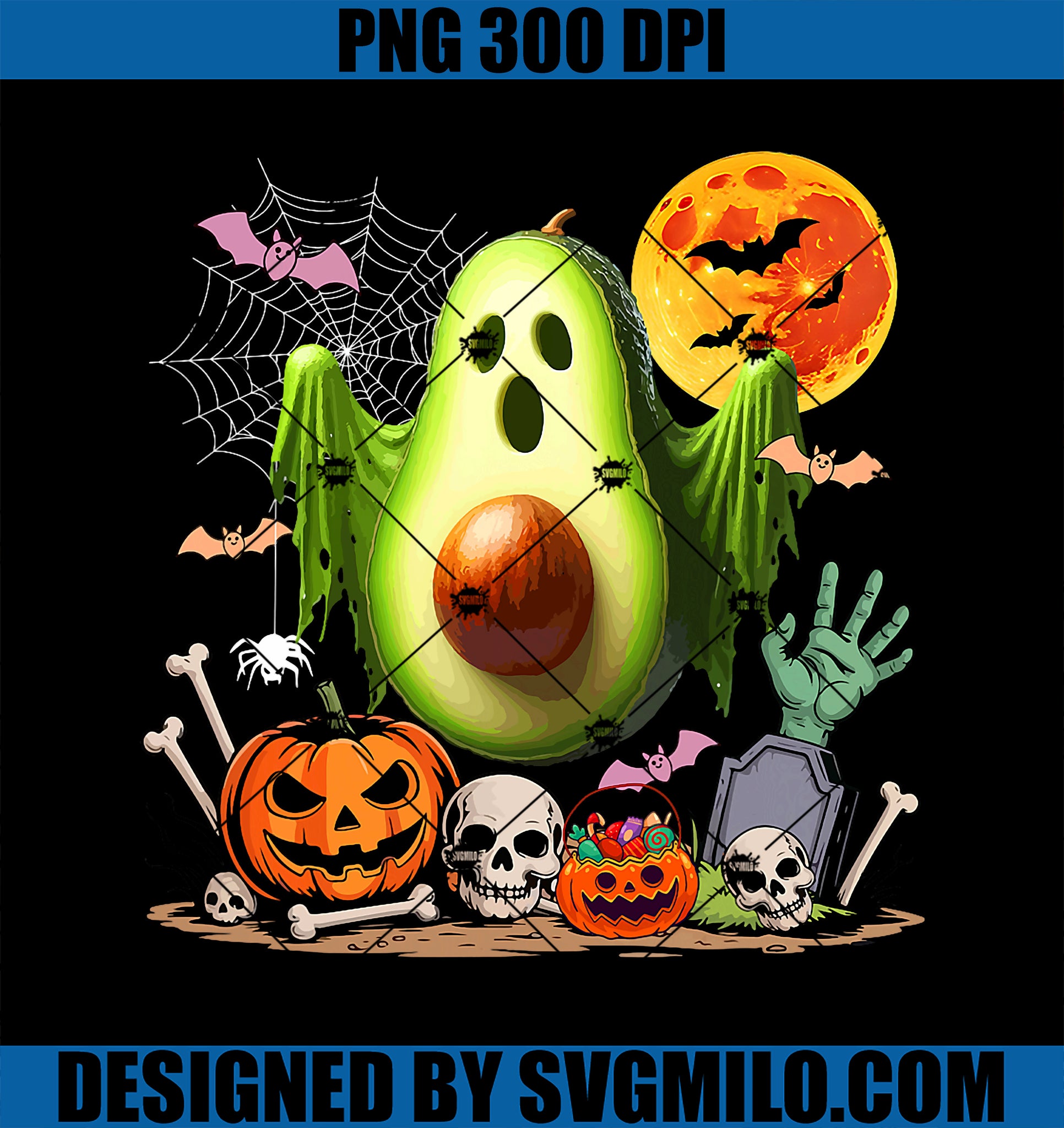 Avocado As Horror Boo Ghost PNG, Halloween Vegan Cosplay Fruit PNG