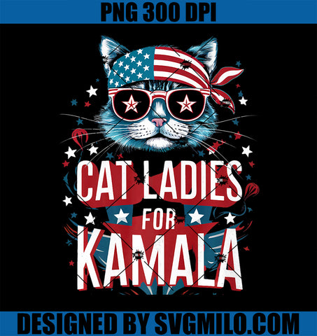 Awesome Patriotic Cat with Bandana PNG, Cat Ladies for Kamala Premium PNG