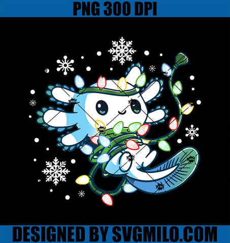 Axolotl Wrapped Up In Christmas Lights PNG, Axolotl Xmas PNG