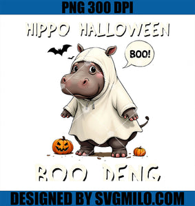 BOO DENG Hippo Halloween PNG, Funny Moo Deng Ghost Pumpkin Pun PNG