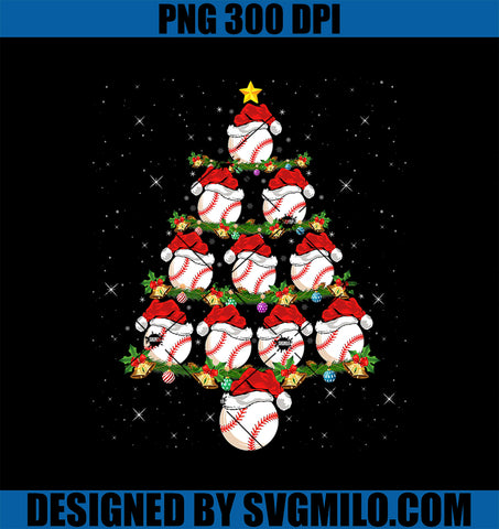 Baseball Lover Xmas Tree Lights PNG, Santa Baseball Christmas PNG