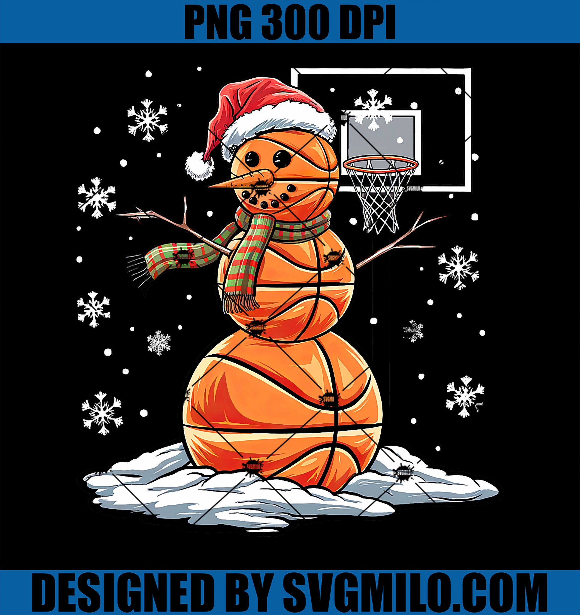 Basketball Snowman Player Santa Hat Christmas PNG