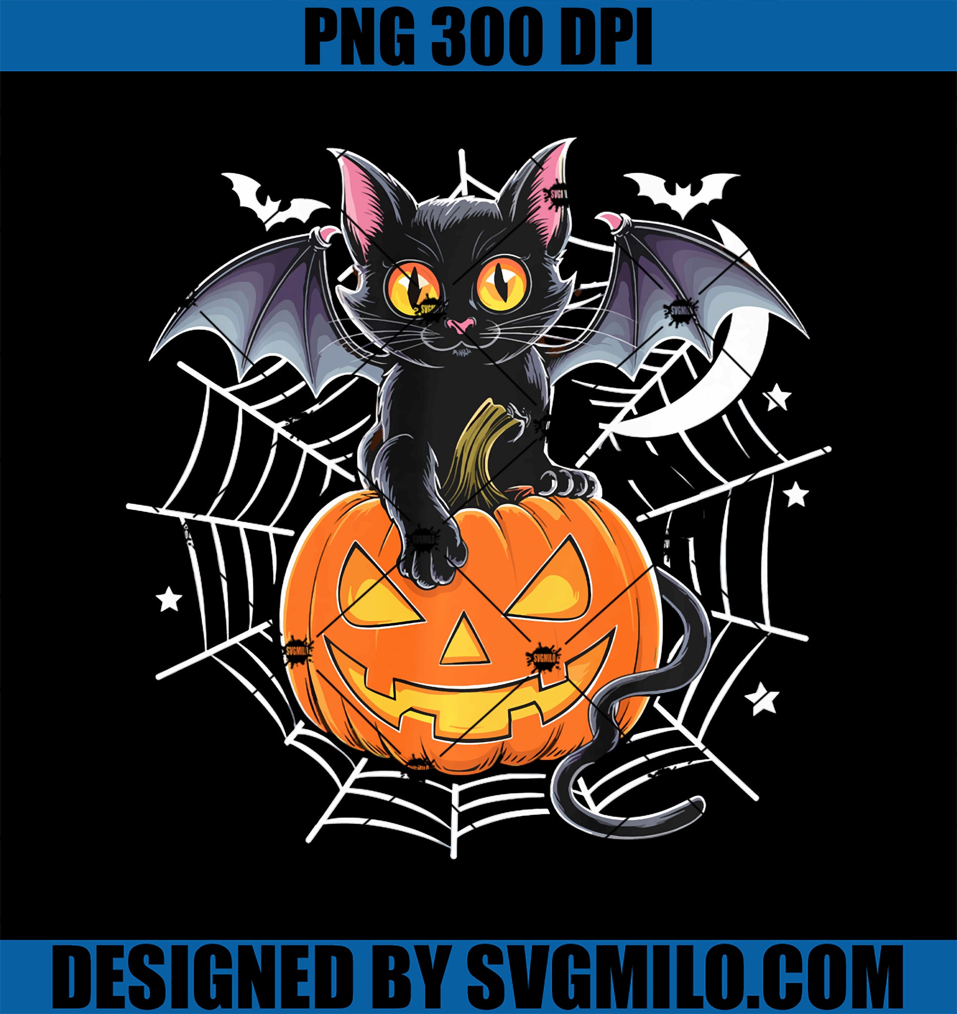 Bat Halloween Black Cat Bat Wings Spooky Cat PNG