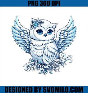 Beautiful White Owl With Flowers Cartoon PNG