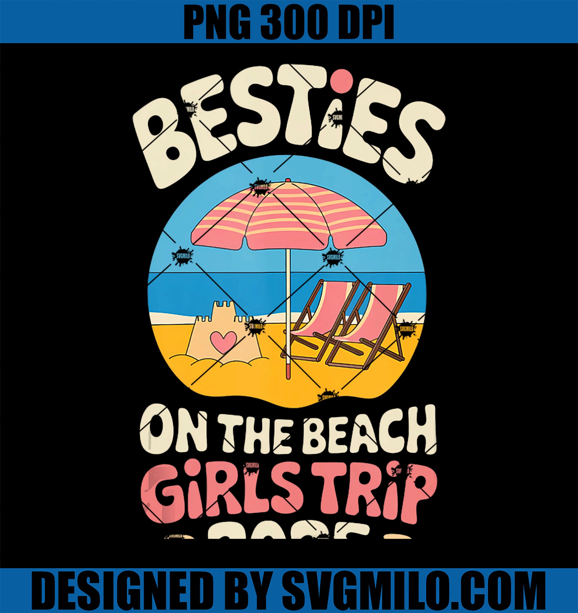 Besties On The Beach Girls Trip 2025 Retro Summer Vacation PNG