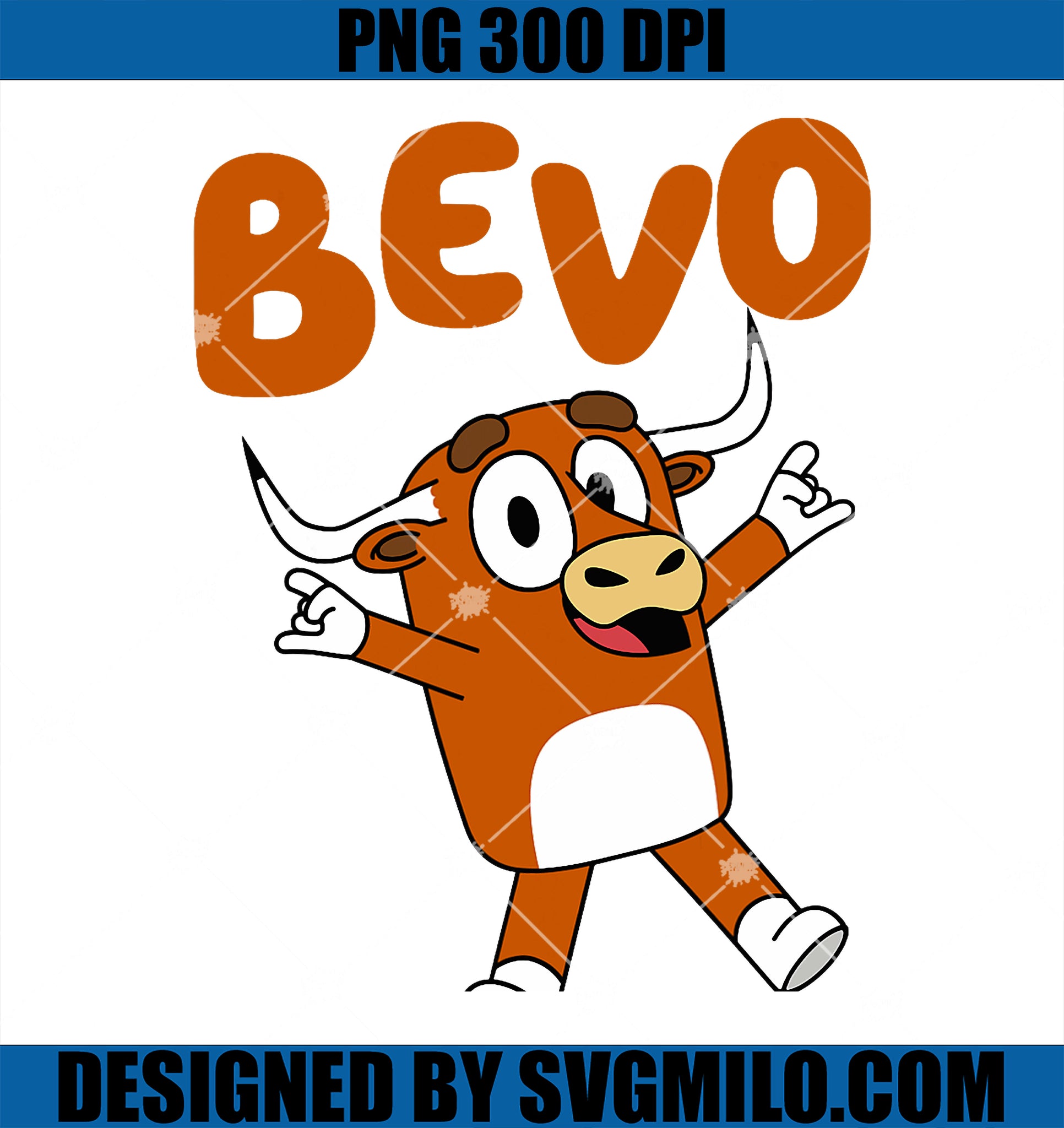 Bevo Longhorn Bull Funny Cartoon for Toddler PNG