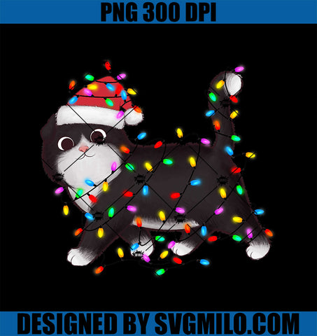 Black Cat Christmas Lights Cat Lover  Xmas PNG, Santa Cat PNG