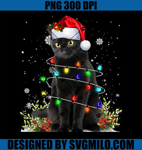 Black Cat Christmas Santa Hat Funny Meowy Cats PNG