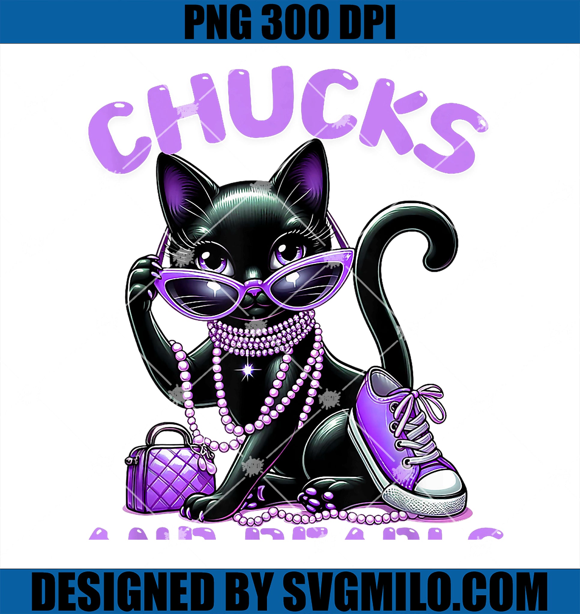 Black Cat Chucks and Pearls Fashion PNG