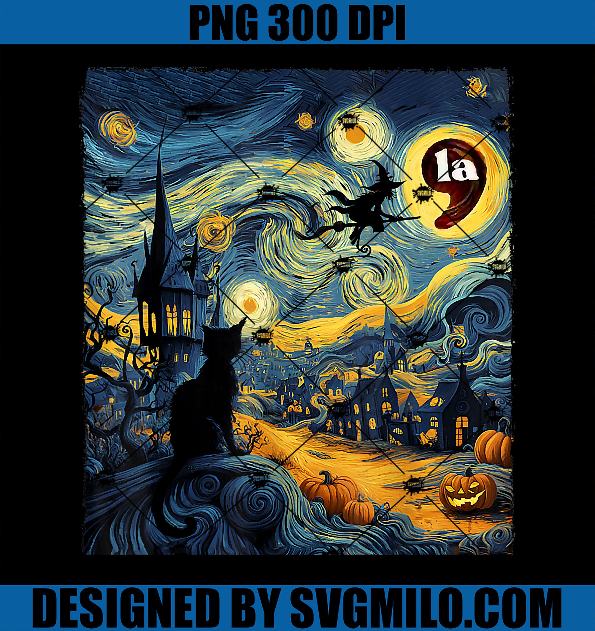 Black Cat Comma La Kamala Harris Halloween Starry Night PNG