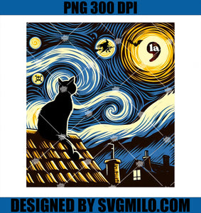 Black Cat Comma La Kamala Harris Tee Halloween Starry Night PNG