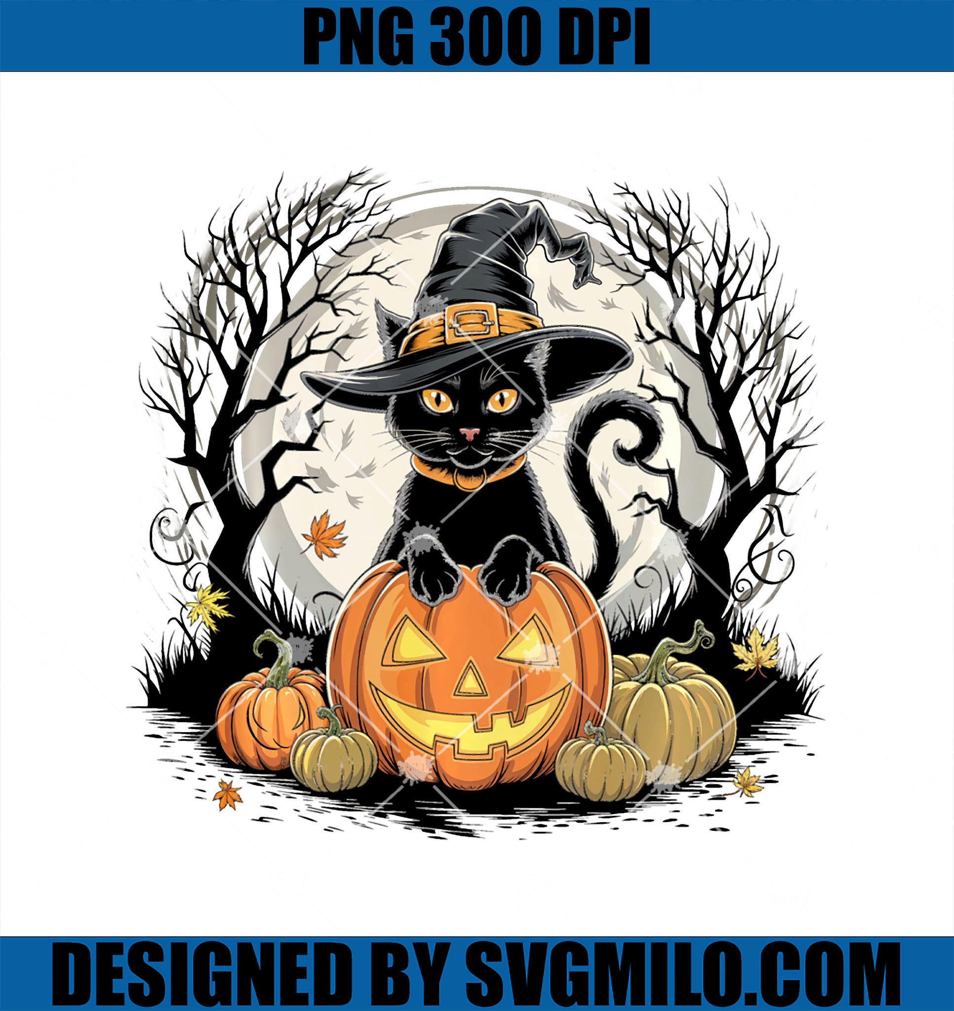 Black Cat Halloween PNG, Jack O Lantern Moon Pumpkin PNG