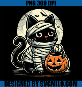 Black Cat Mummy PNG, Halloween Funny Black Cat PNG